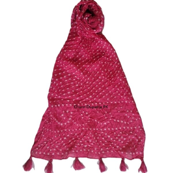Shocking Pink Chunri Dupatta Hand Knotted with Tassels in Pure Lawn Pakistan